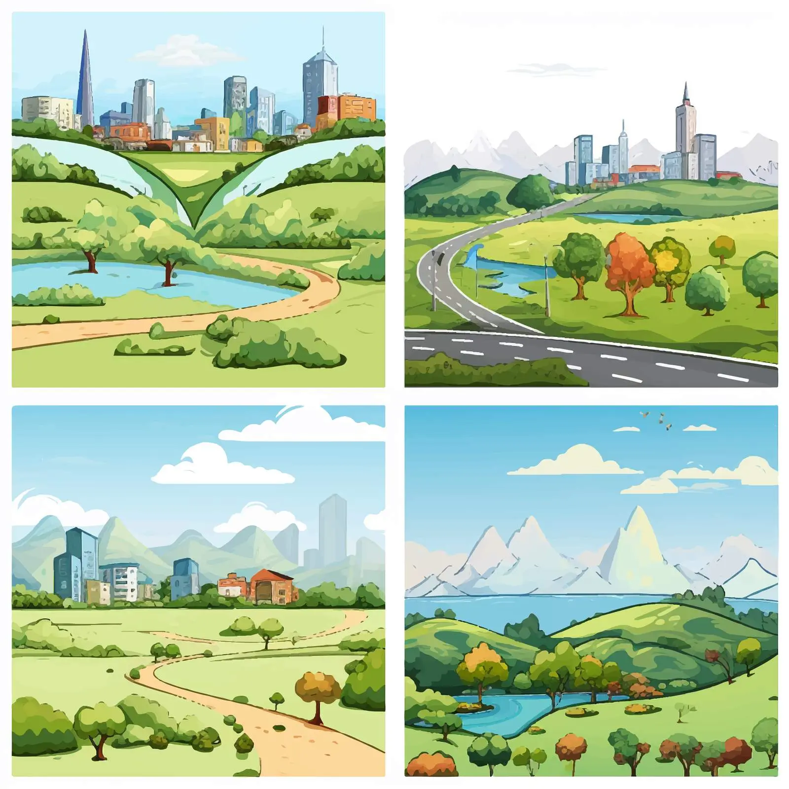 City and Countryside Cartoon Vector Scenes — free download from Dotvec