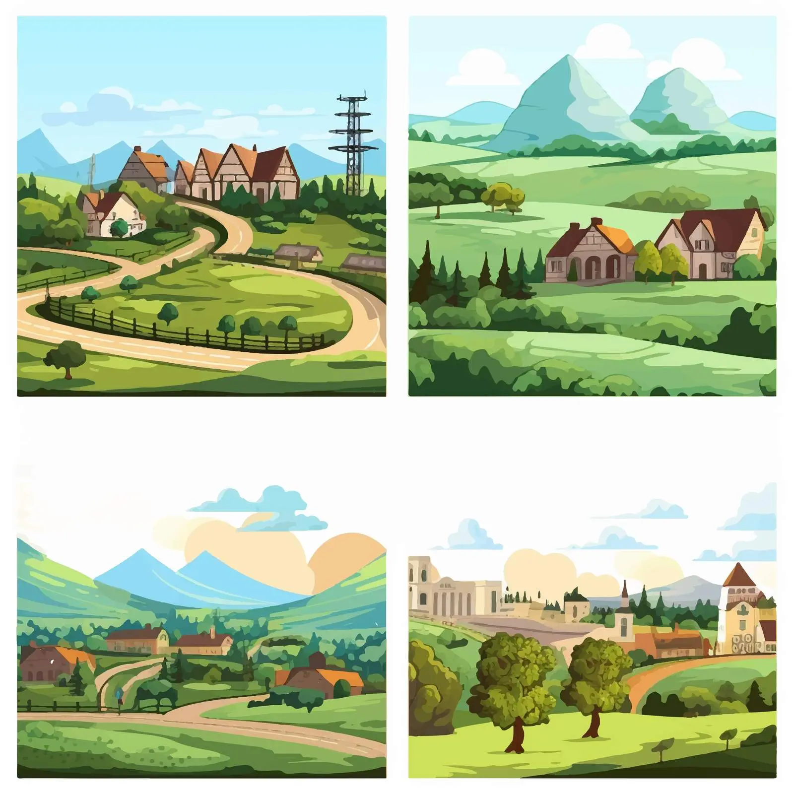 City and Countryside Cartoon Vector Scenes — free download from Dotvec