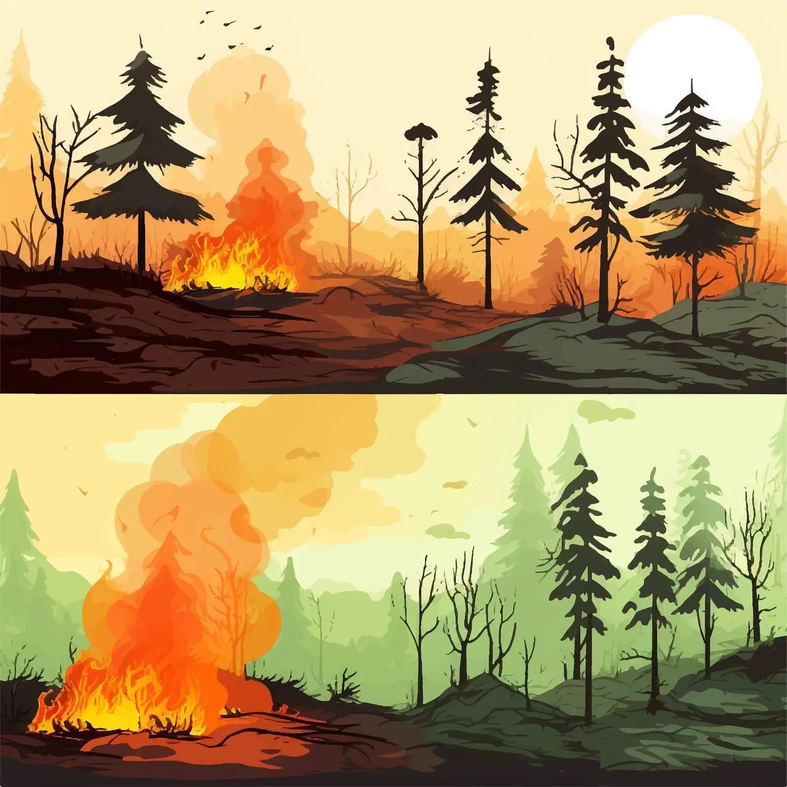 Deforestation and Wildfire Illustration Vectors — free download from Dotvec