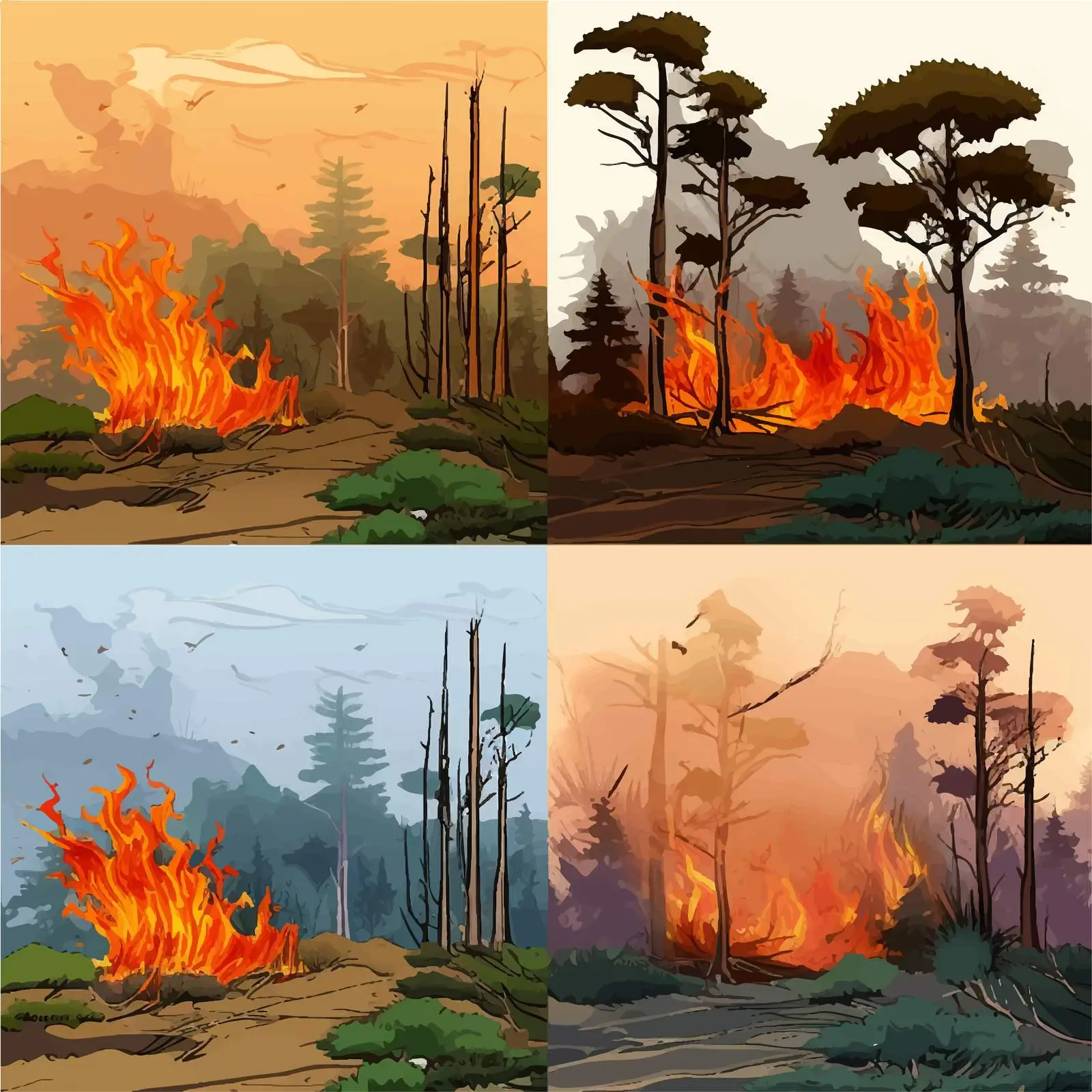 Deforestation and Wildfire Scenes Illustration – free natural disasters image from Dotvec