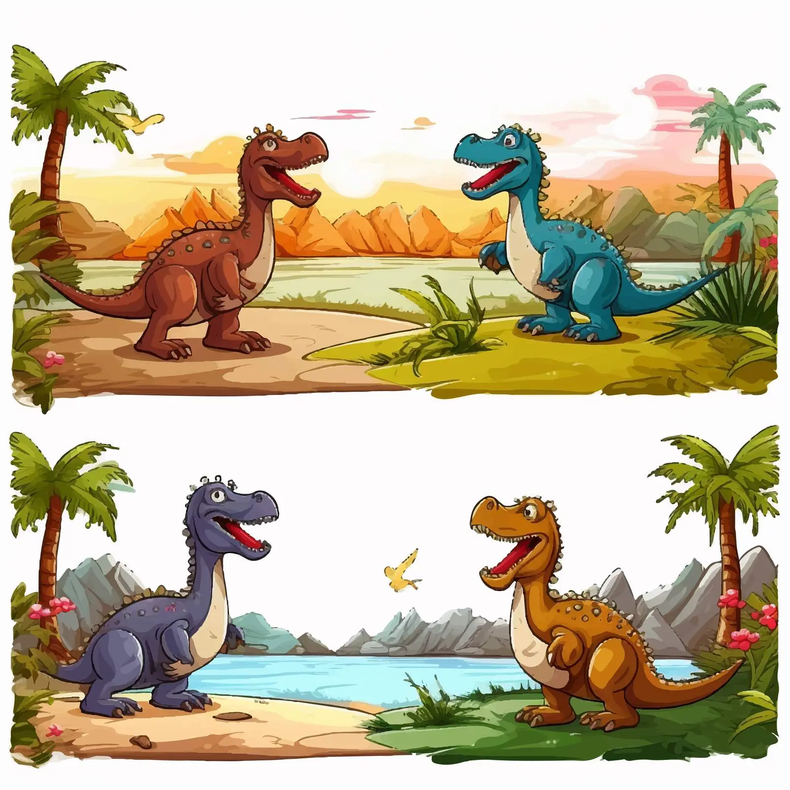 Dinosaurs in the Park Vector Illustration — free download from Dotvec