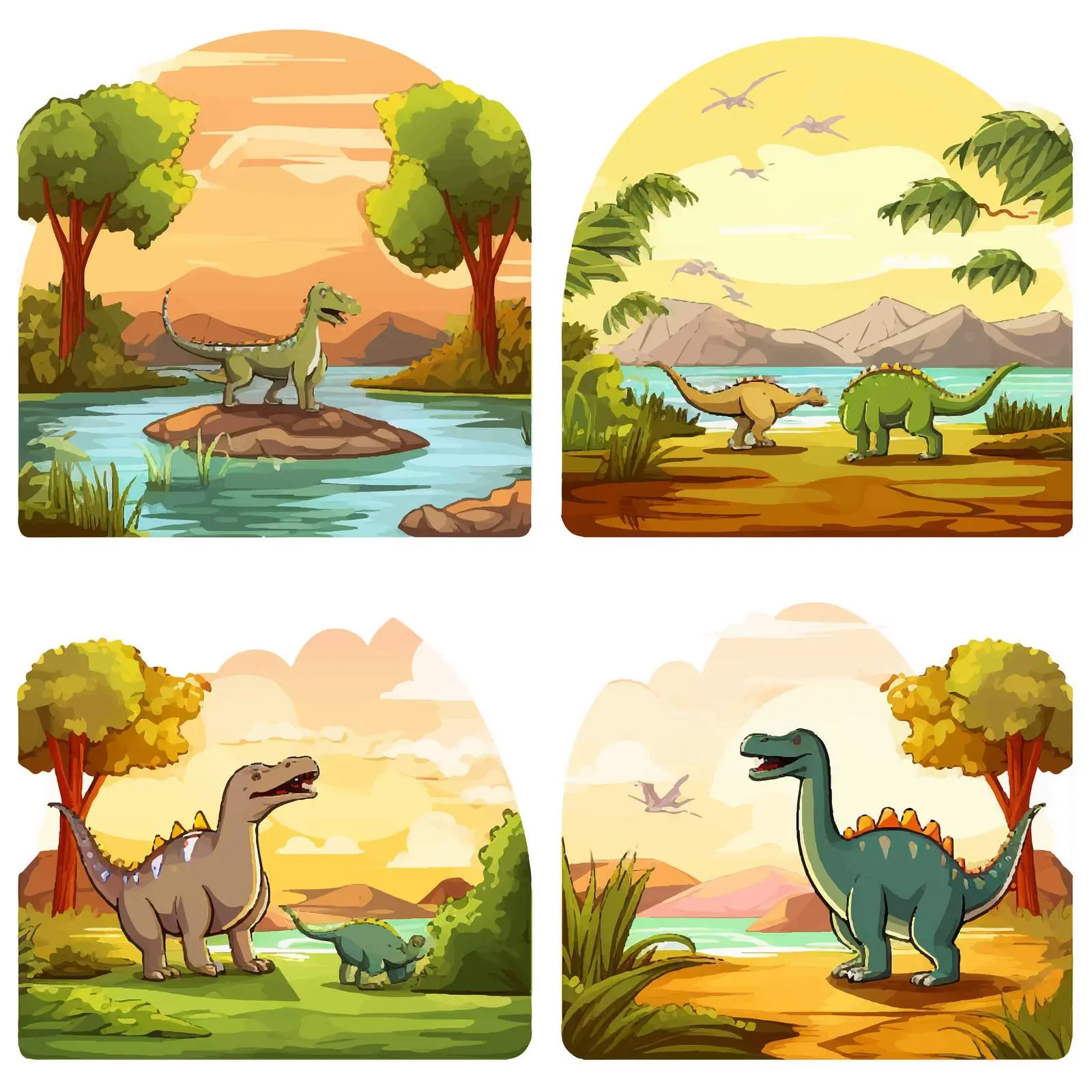 Dinosaurs in the Park Vector Illustration — free download from Dotvec