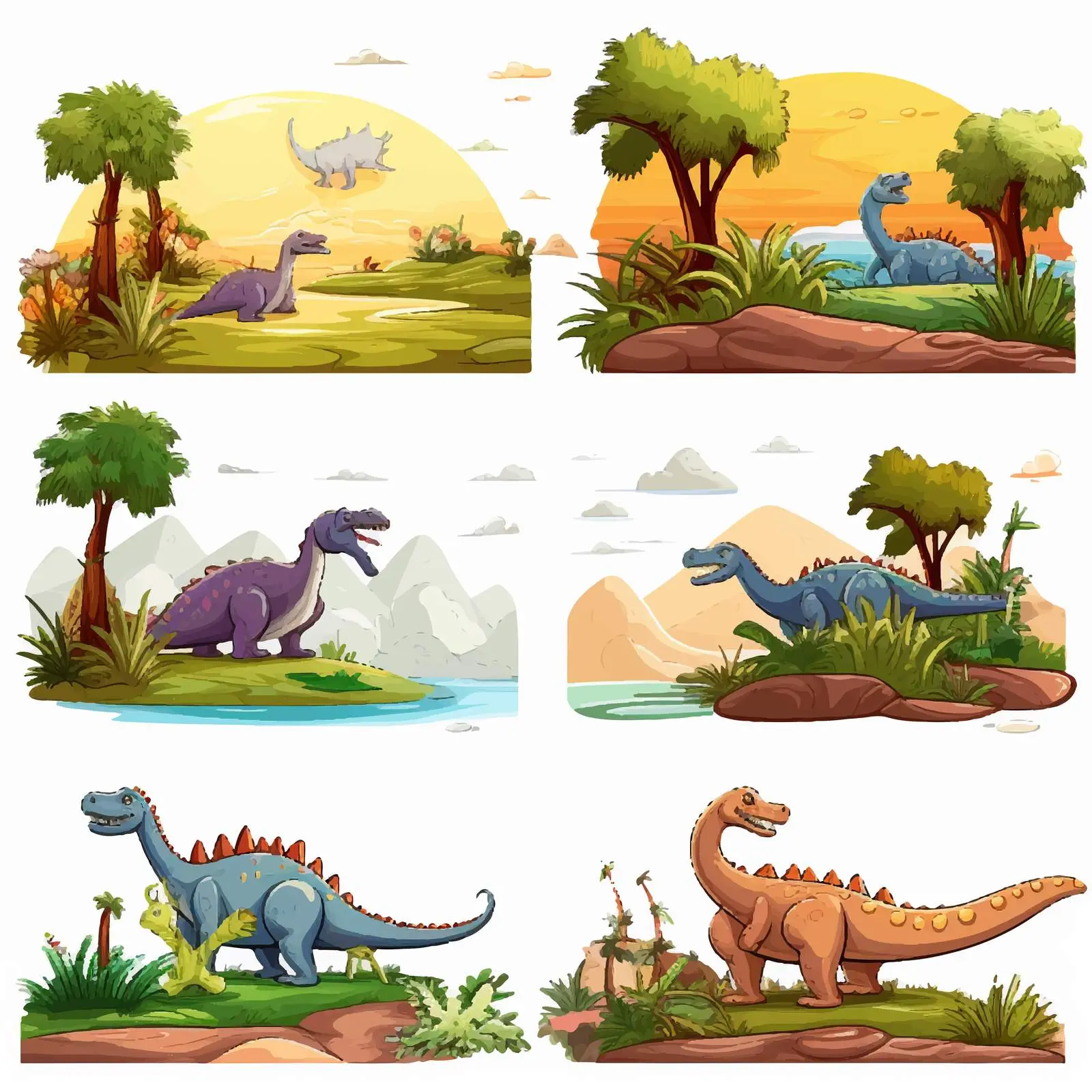 Dinosaurs in the Park Illustration Vectors – free dinosaur cartoon image from Dotvec