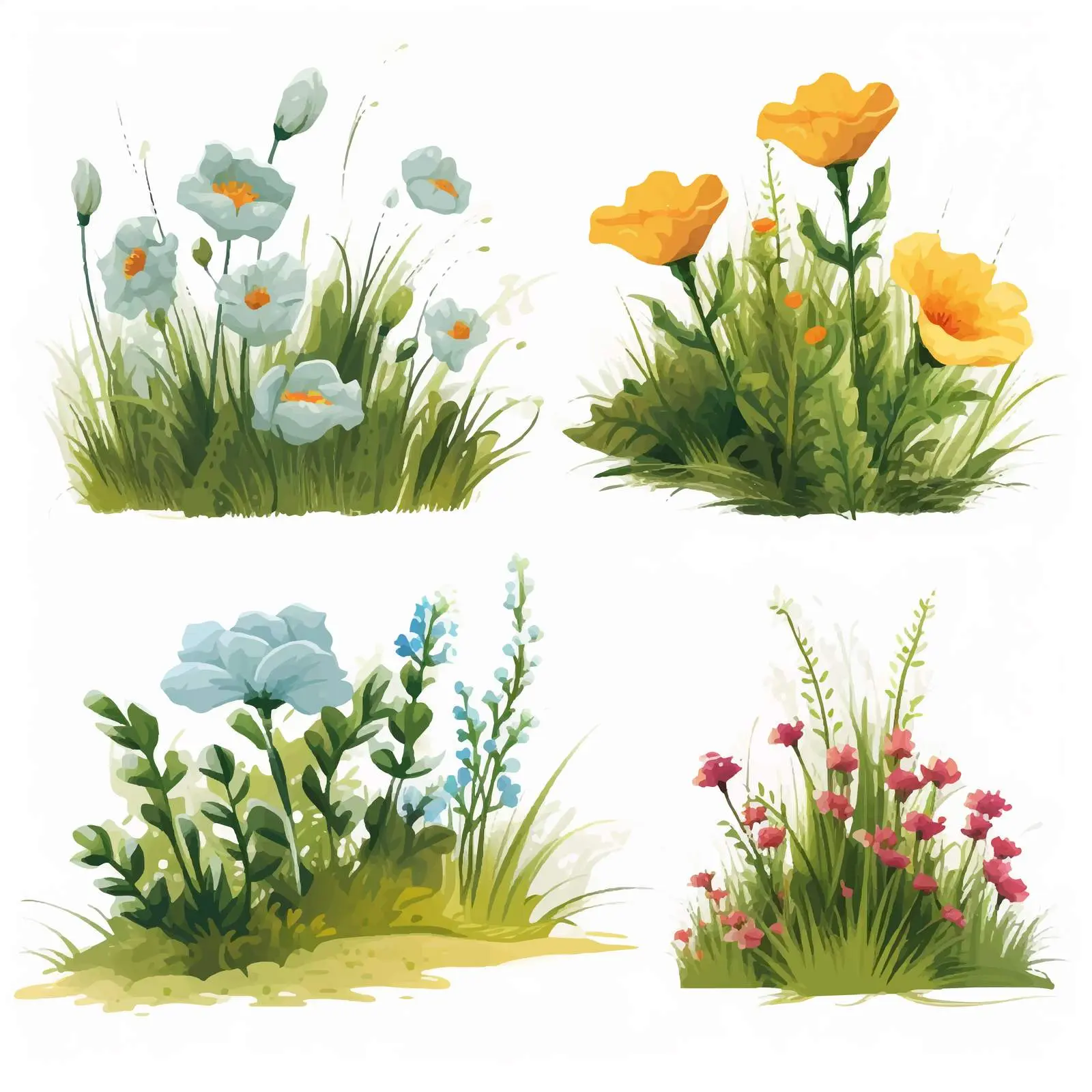 Four Floral and Grass Scenes Vector Illustration — free download from Dotvec