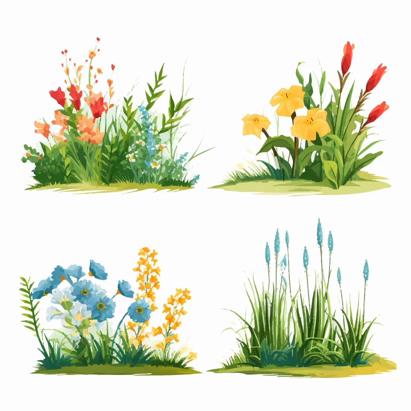 Four Floral and Grass Illustrations Vector Art — free download from Dotvec