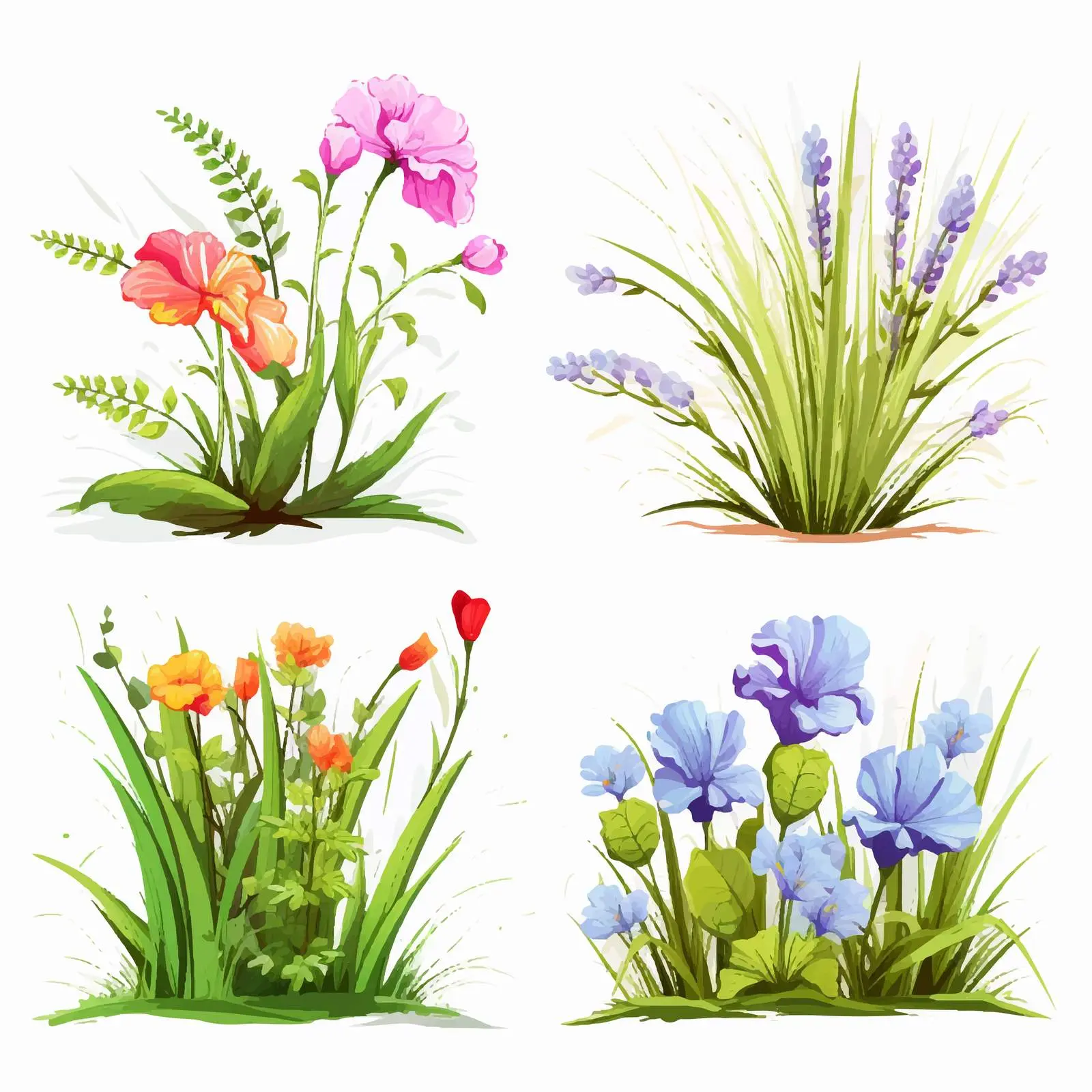 Four Scenes of Flower and Grass Illustration — free download from Dotvec
