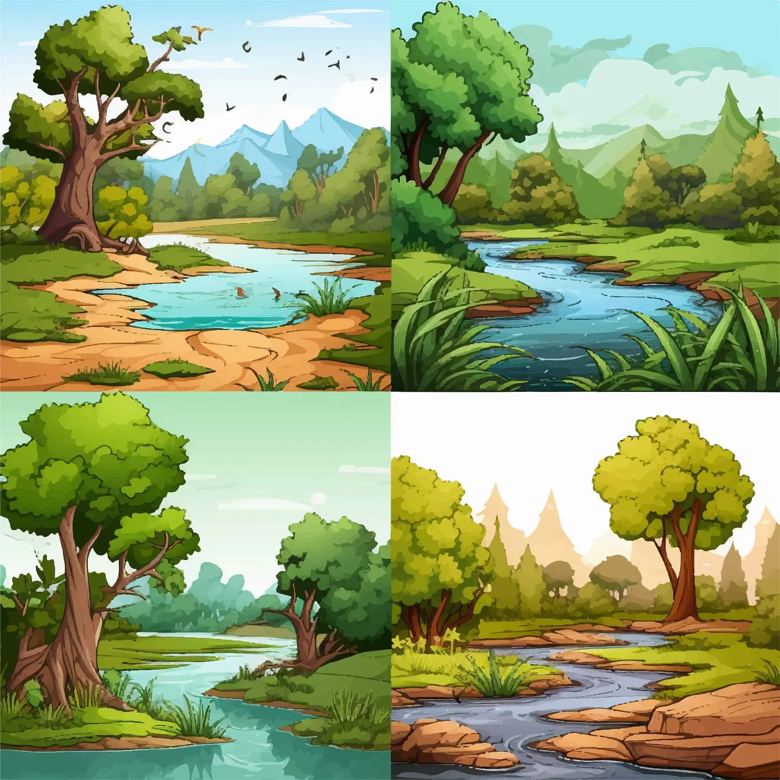 Four Forest and River Scene Illustrations — free download from Dotvec