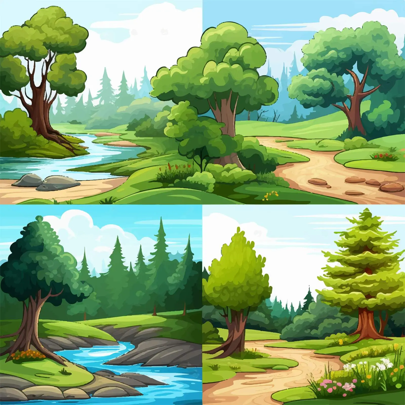 Forest and River Vector Illustration Scenes — free download from Dotvec