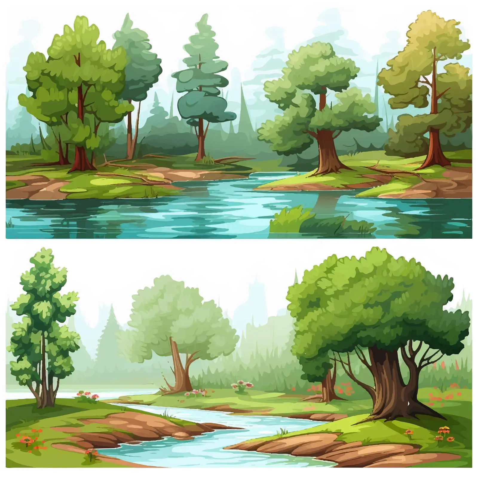 Forest and River Vector Illustration Set — free download from Dotvec