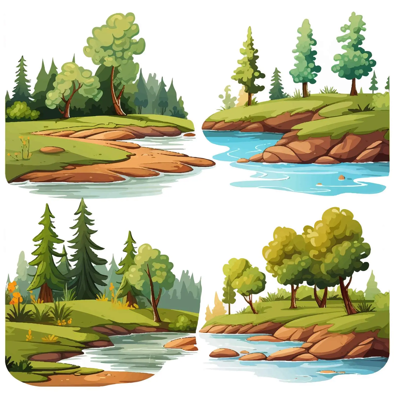 Forest and River Illustration Vector Set — free download from Dotvec