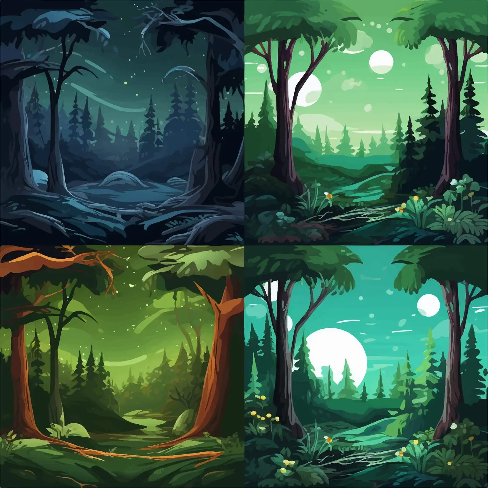 Four Forest Night Scenes Vector Illustration — free download from Dotvec