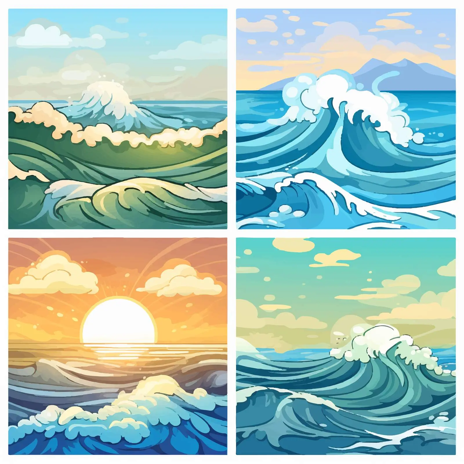 Ocean Waves Cartoon Vector Illustration Scenes — free download from Dotvec
