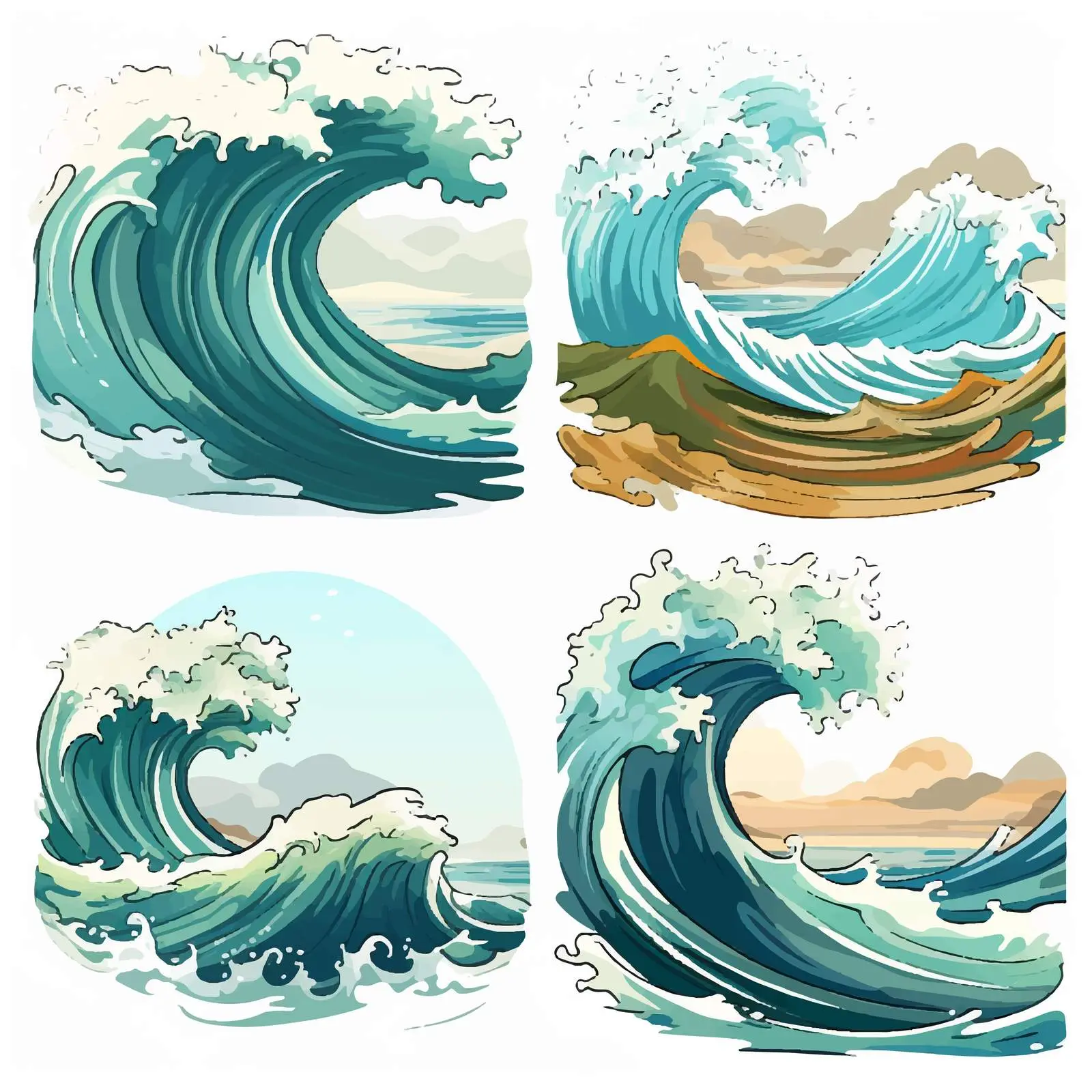 Cartoon Ocean Waves Vector Illustration Scenes — free download from Dotvec