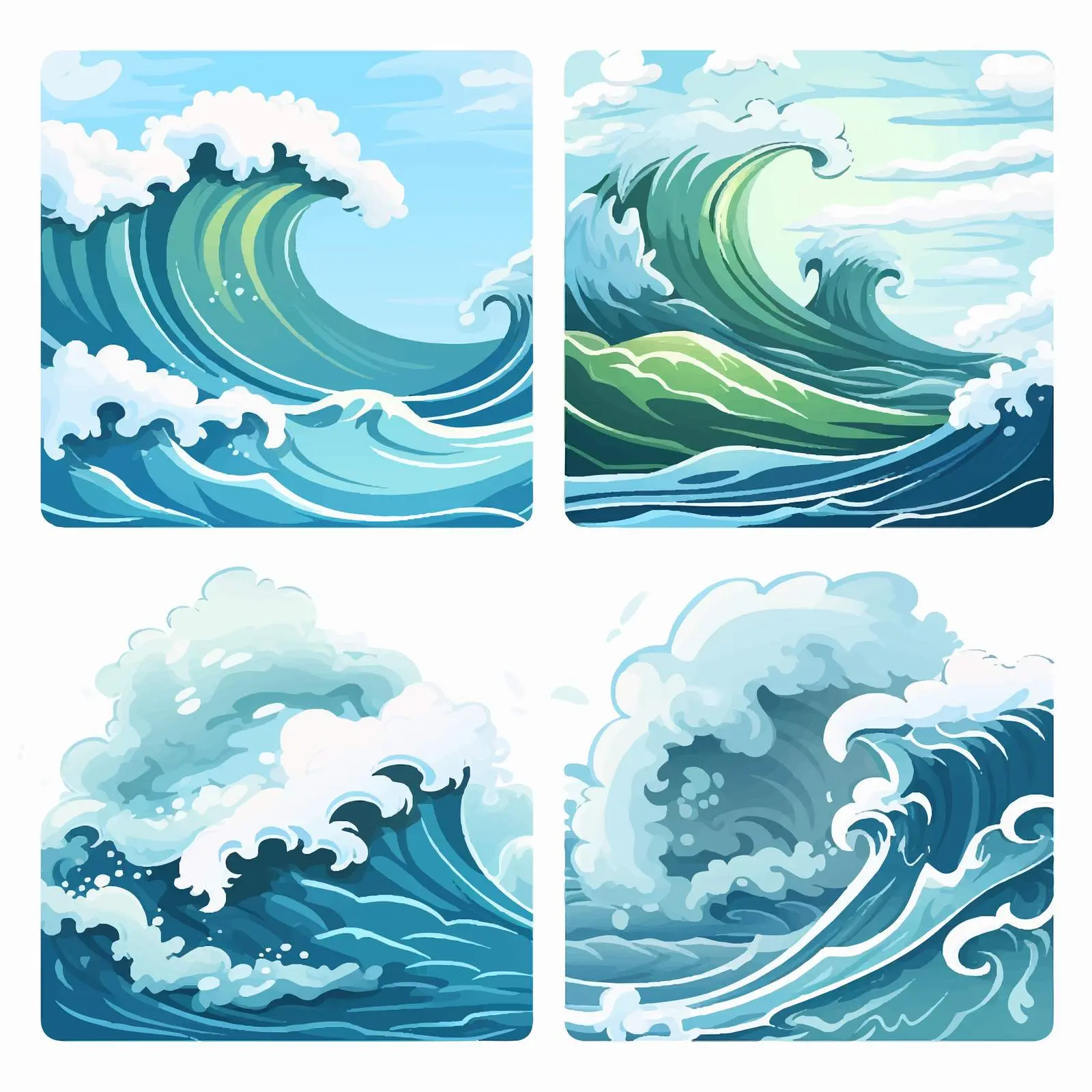 Four Ocean Waves Scenes Vector Illustration — free download from Dotvec