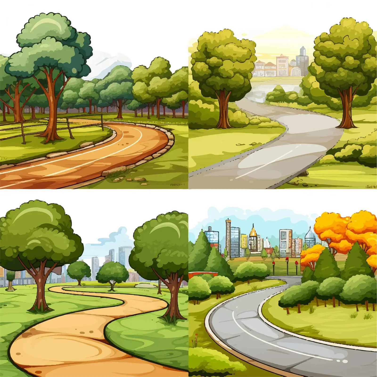 Park Road Scenes Vector Illustration — free download from Dotvec