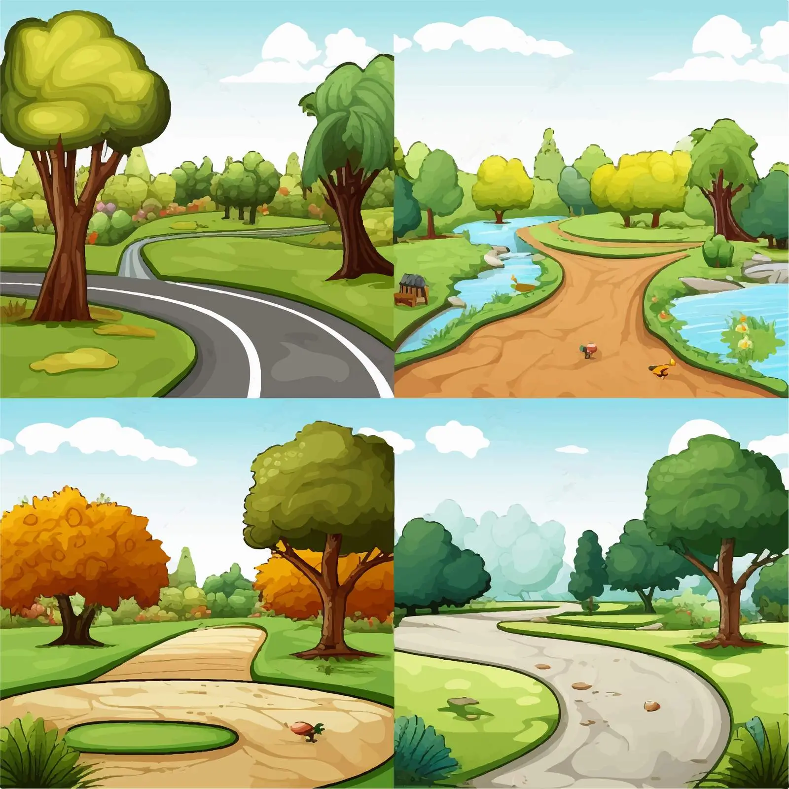 Four Scenic Park Road Illustrations Vector Design — free download from Dotvec