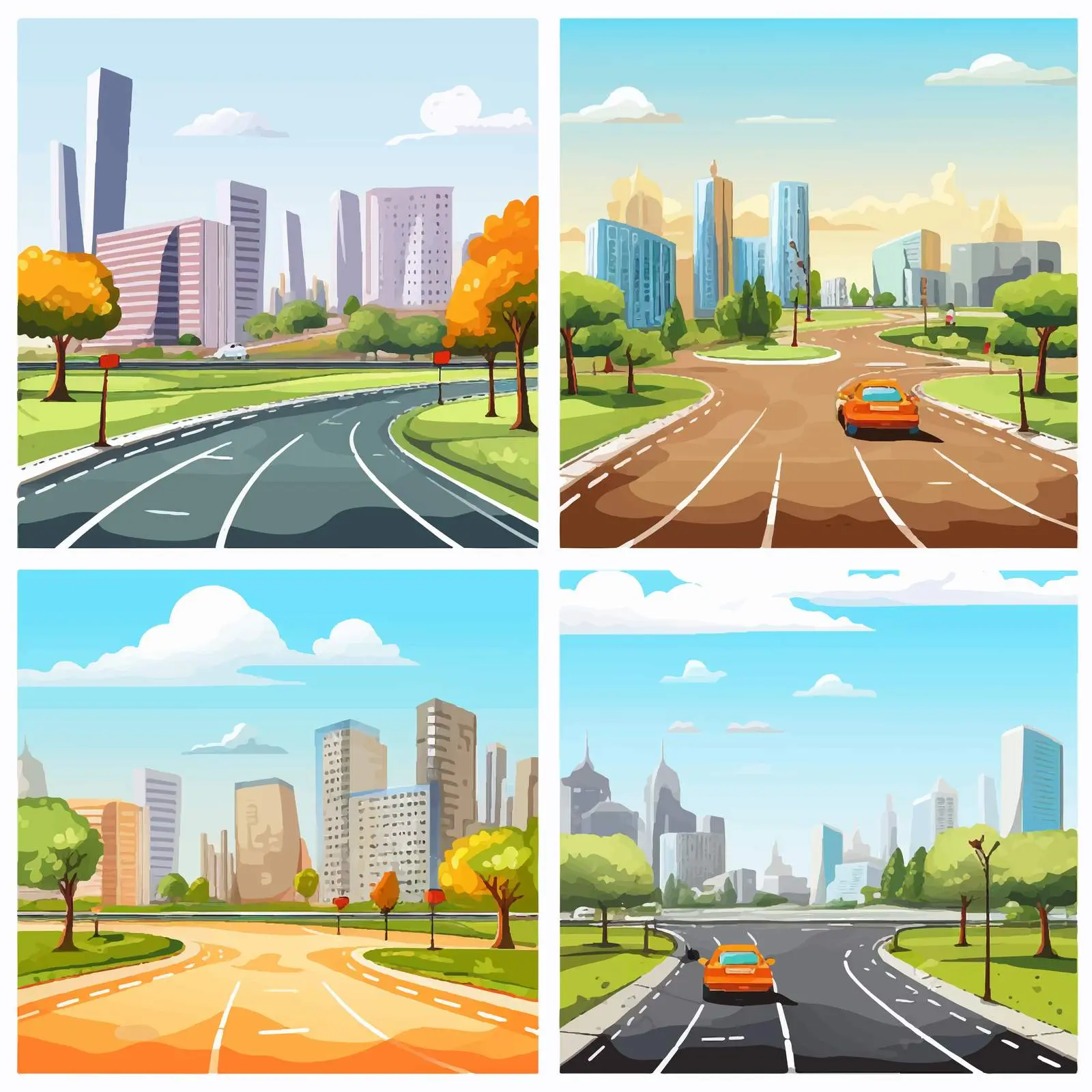 Cartoon Road Scenes to the City Vector — free download from Dotvec