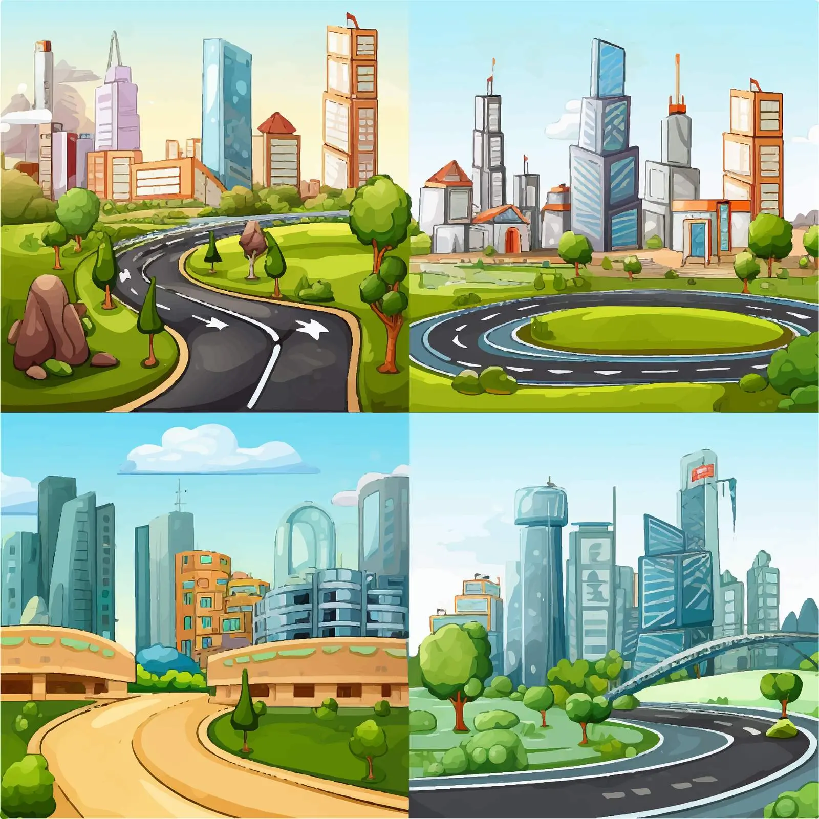 City Road Scenes Vector Illustrations — free download from Dotvec