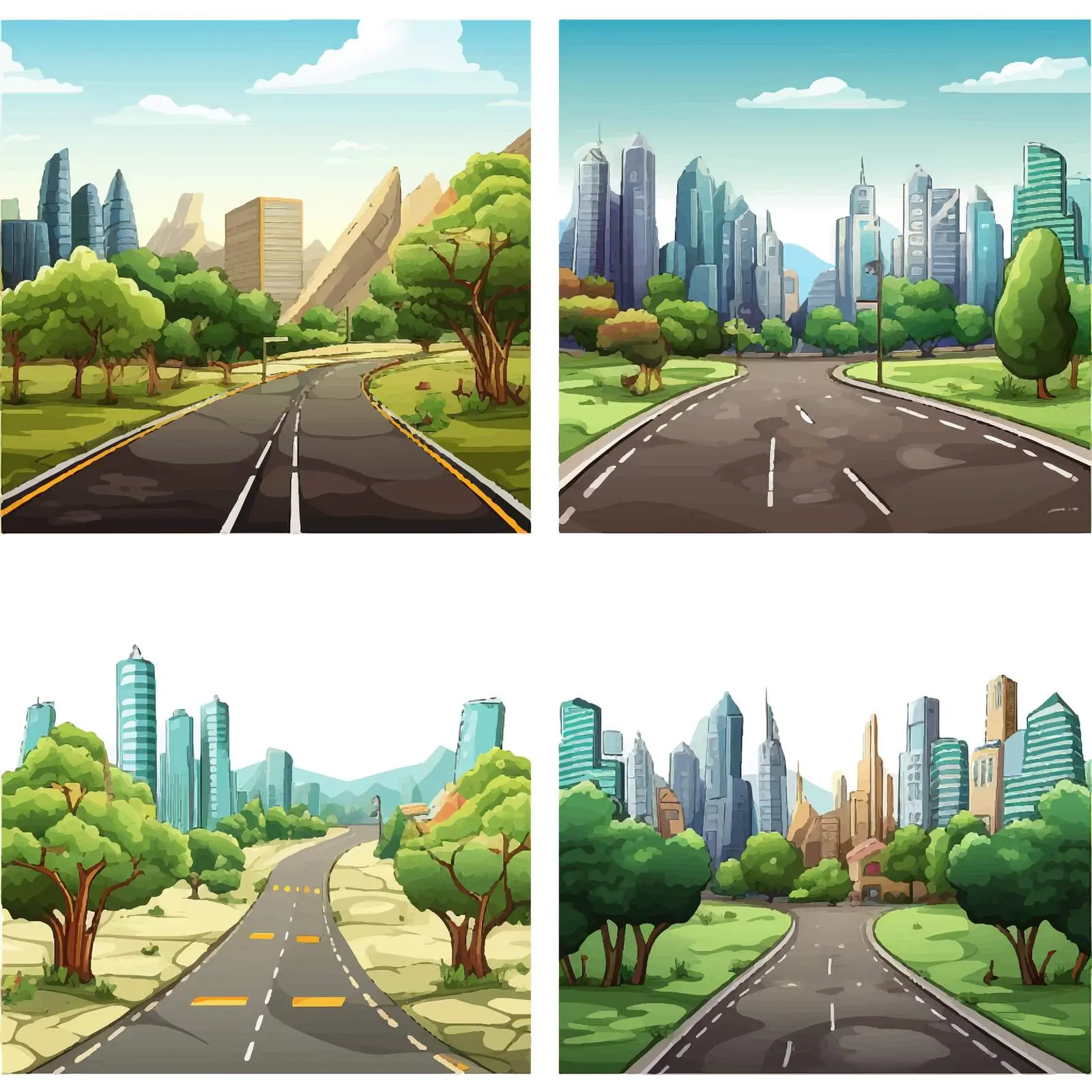 Roads to City Cartoon Vector Illustrations — free download from Dotvec