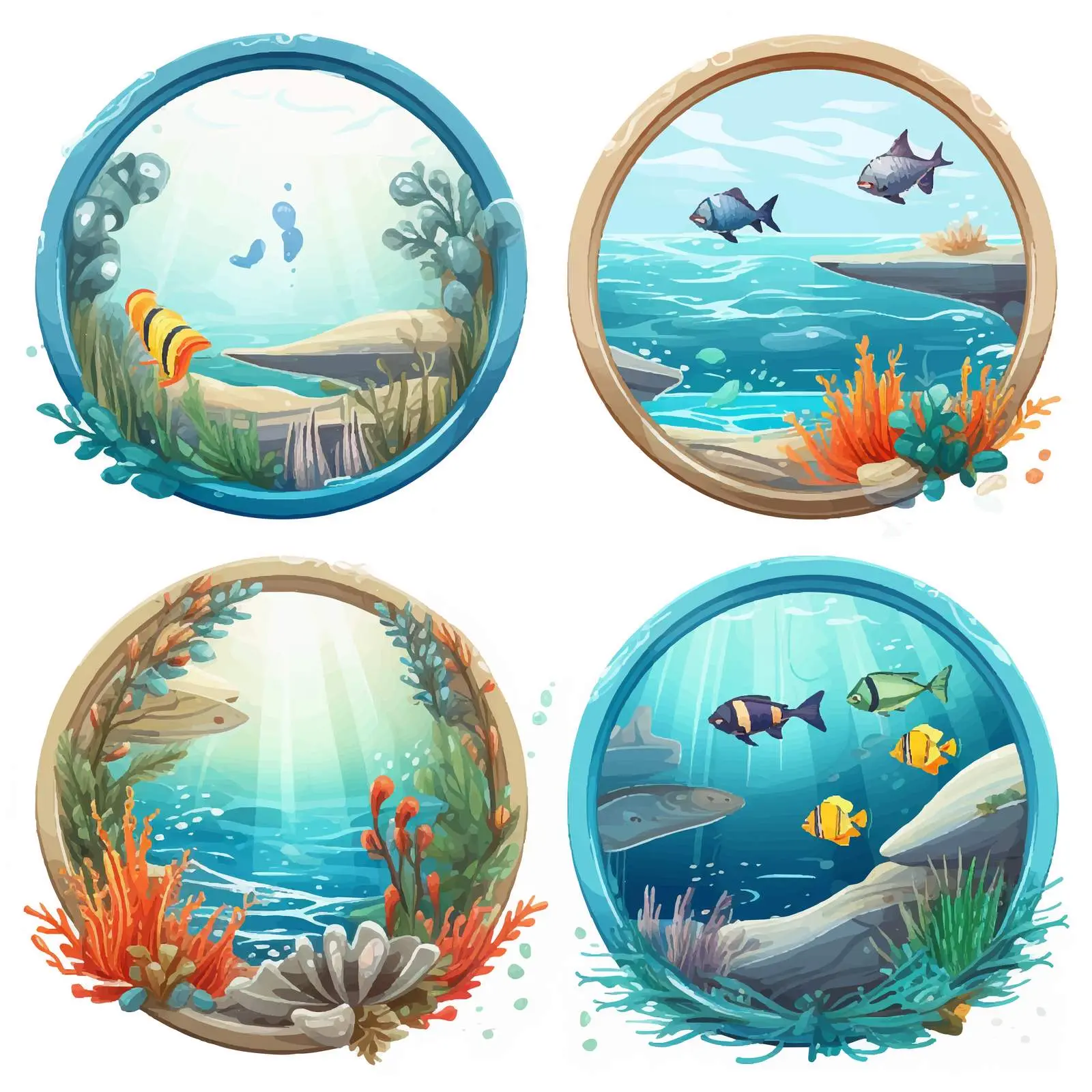 Four Cartoon Scenes of the Ocean — free download from Dotvec