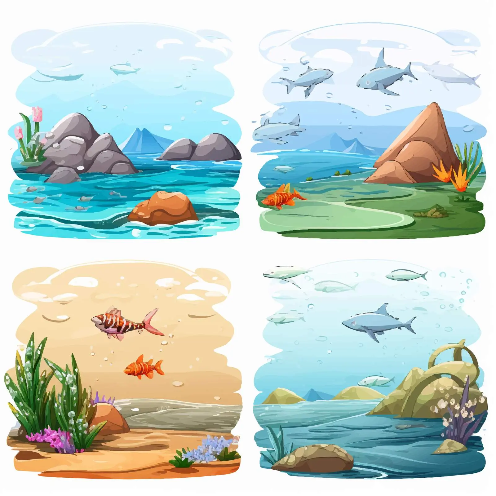 Four Scenes of the Ocean Cartoon Vector — free download from Dotvec