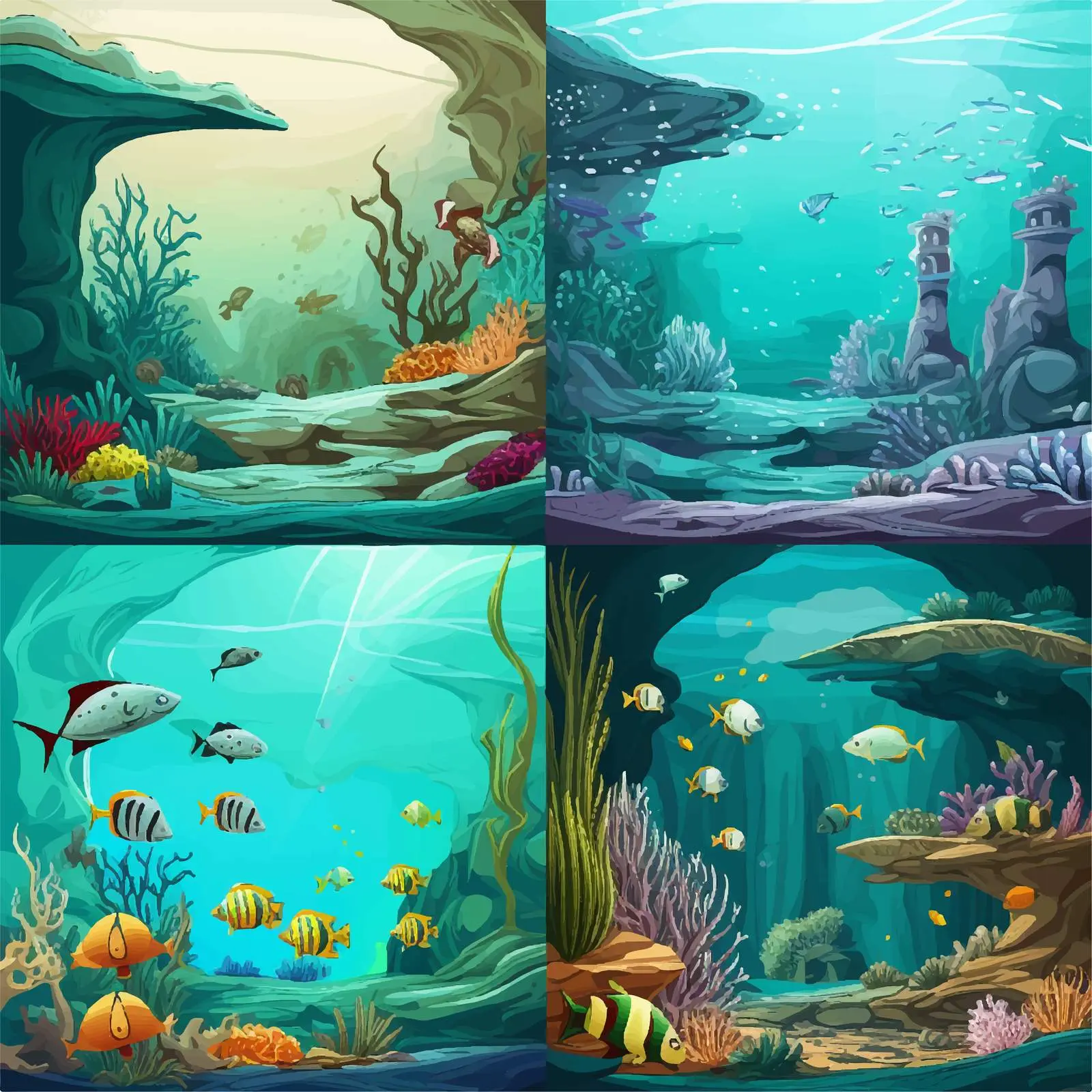 Underwater Life Cartoon Vector Scenes — free download from Dotvec