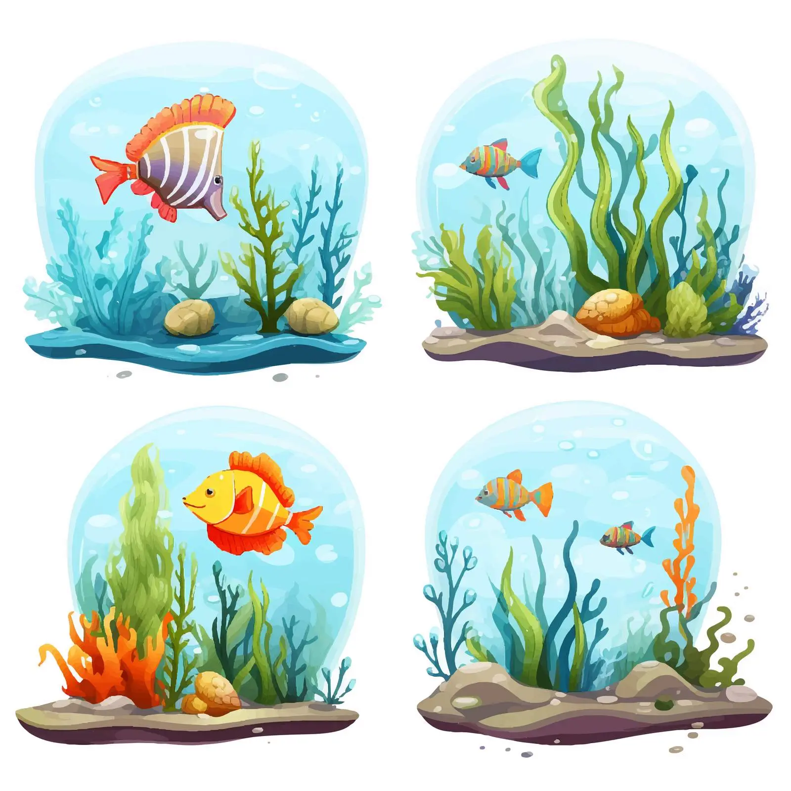 Cartoon Underwater Life Vector Scenes — free download from Dotvec