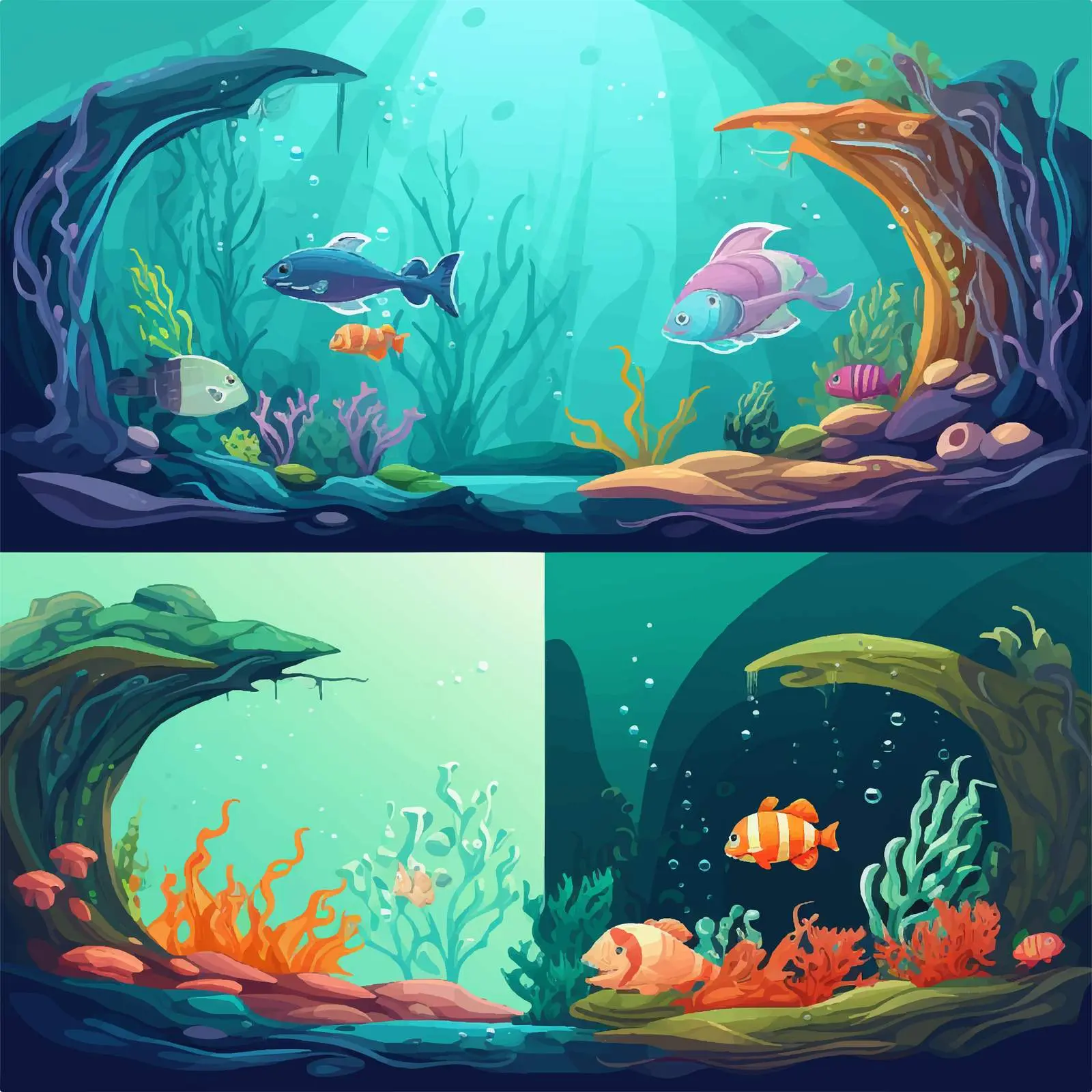Underwater Life Scenes Vector Illustrations — free download from Dotvec