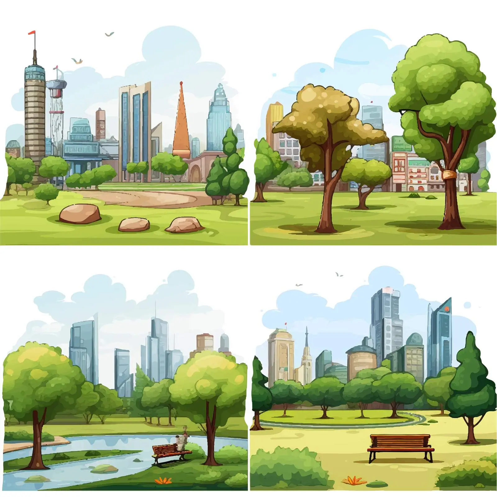 Diverse Park and Urban Building Illustrations — free download from Dotvec