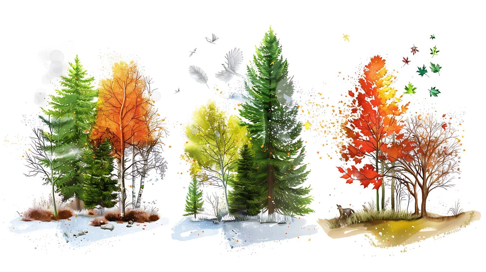 Forest Seasons Changing on White Background — free download from Dotvec