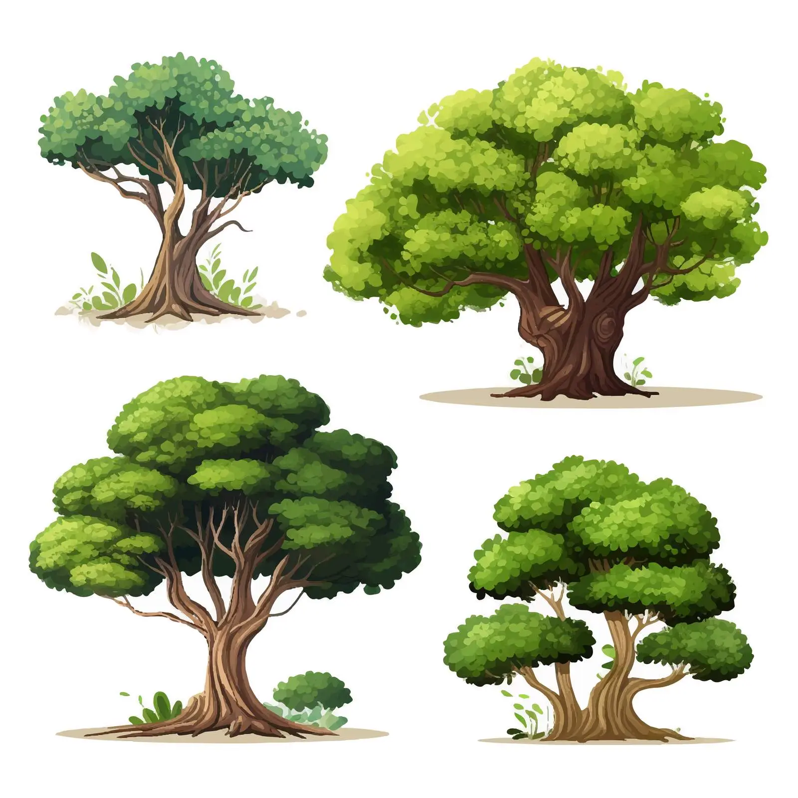 Four Types of Trees Cartoon Vector Illustration — free download from Dotvec