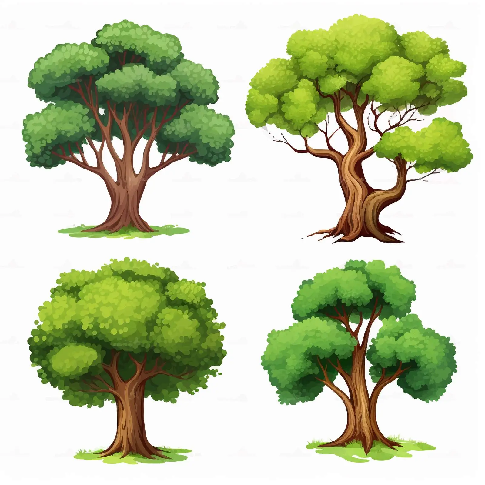 Four Types of Trees Cartoon Vector Illustration — free download from Dotvec