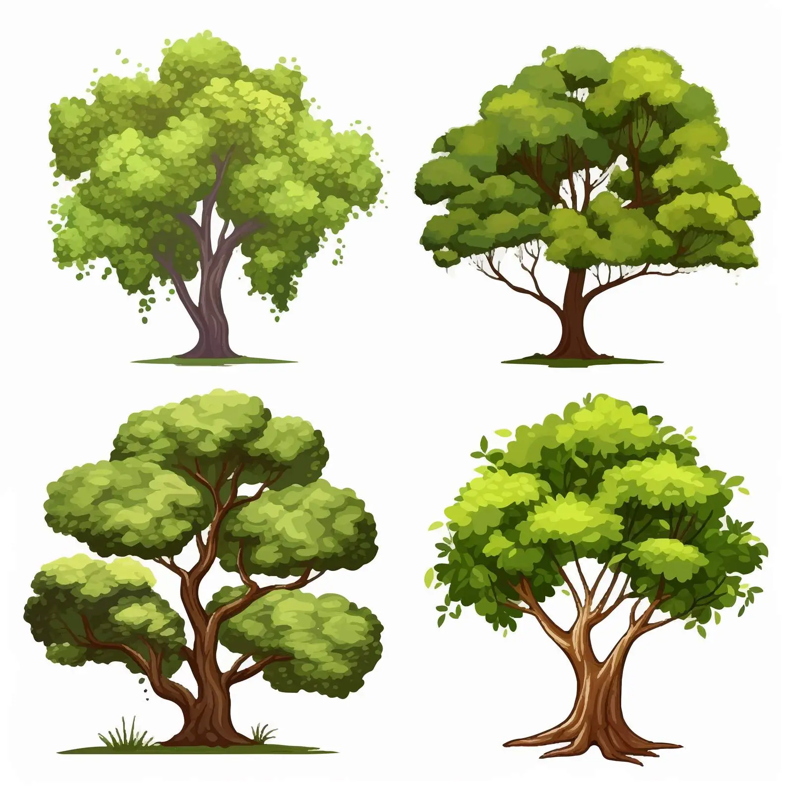Four Types of Cartoon Trees Illustration — free download from Dotvec