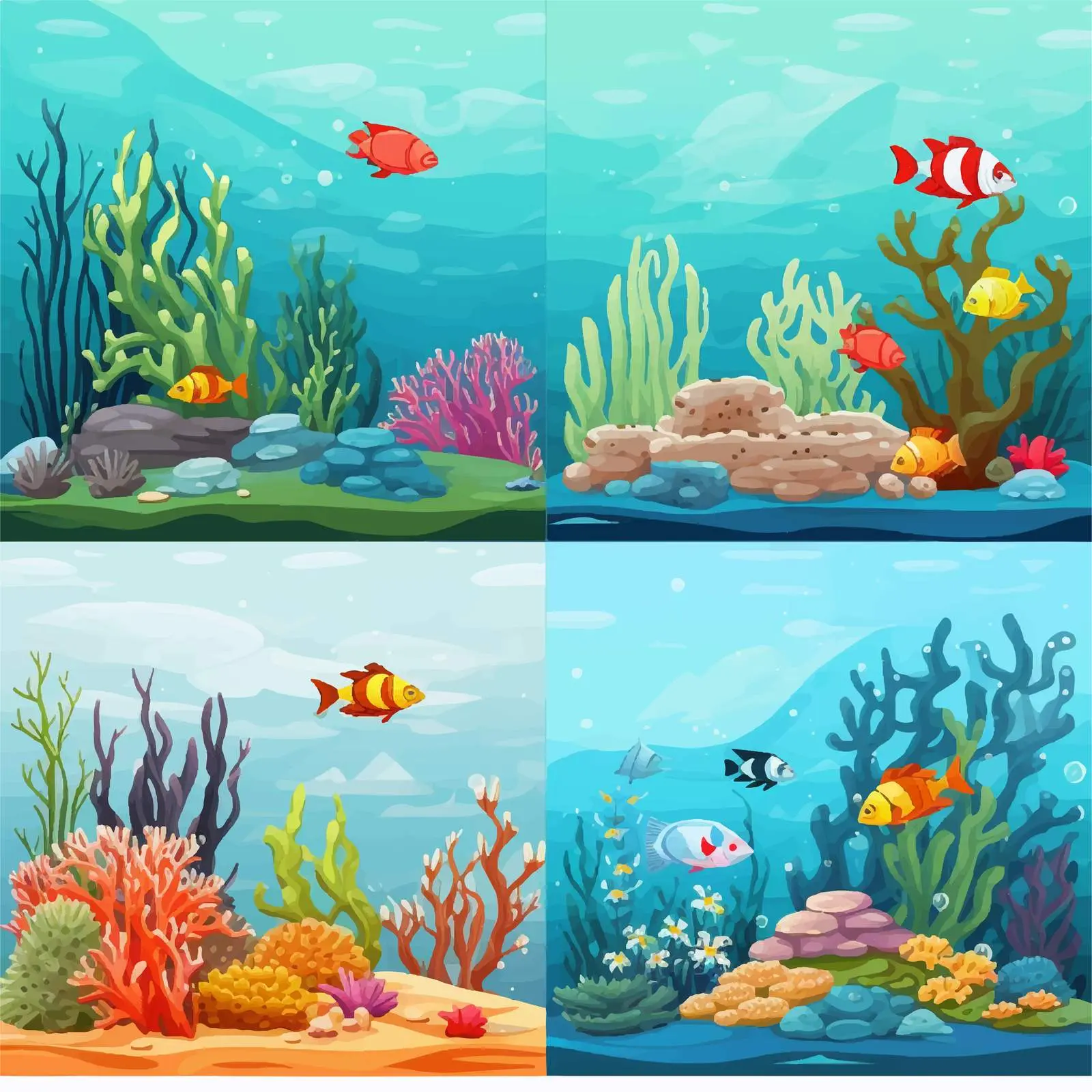 Underwater Scenes with Fish and Coral Reef Vectors – free ocean scenery image from Dotvec