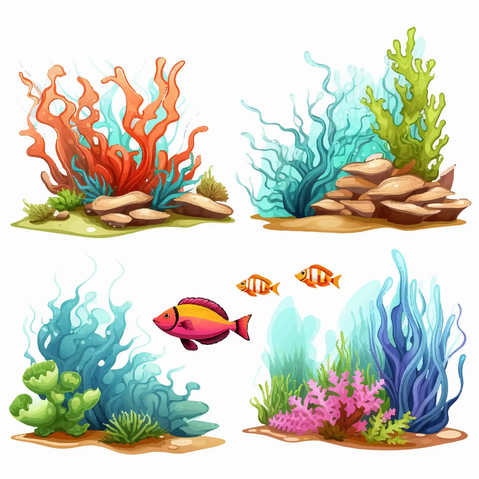 Underwater Scenes with Fish and Coral Vectors – free ocean scenery image from Dotvec