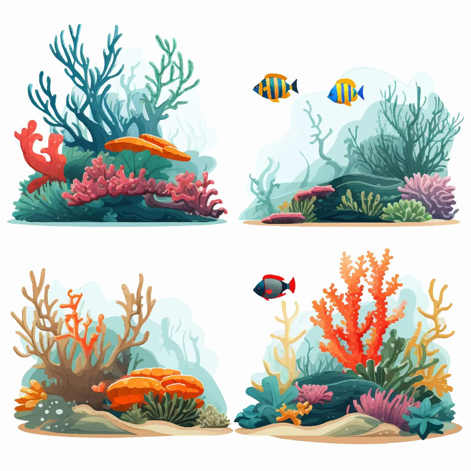 Underwater Scenes with Fish and Coral Reef Vectors — free download from Dotvec