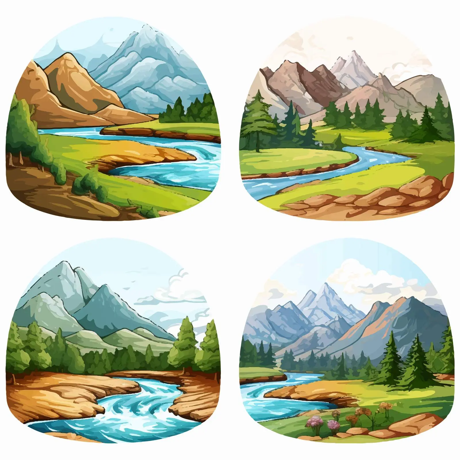 Four Mountain and River Vector Illustrations — free download from Dotvec