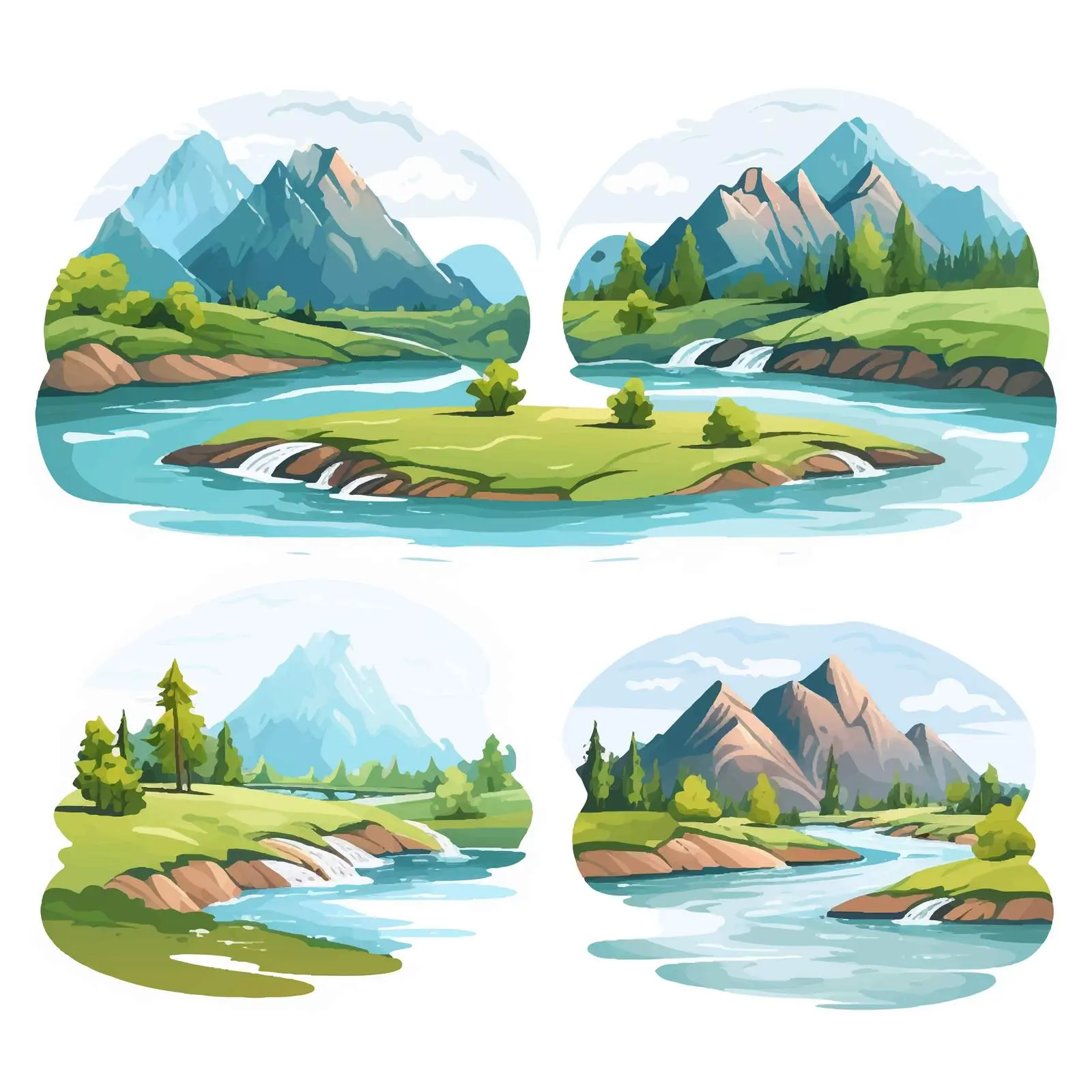 Mountain and River Vector Illustration Collection — free download from Dotvec