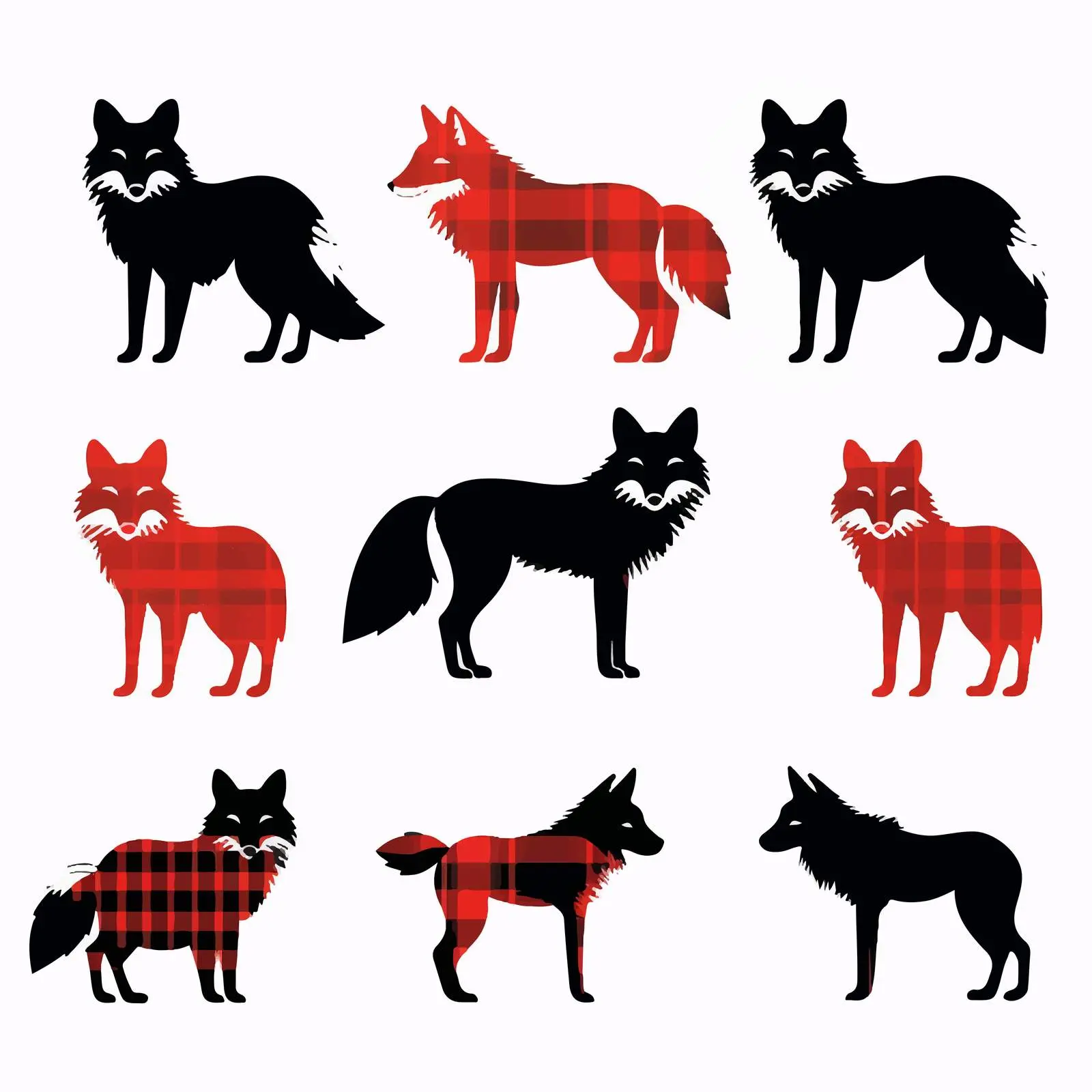 Fox Silhouettes in Buffalo Plaid on White Background — free download from Dotvec