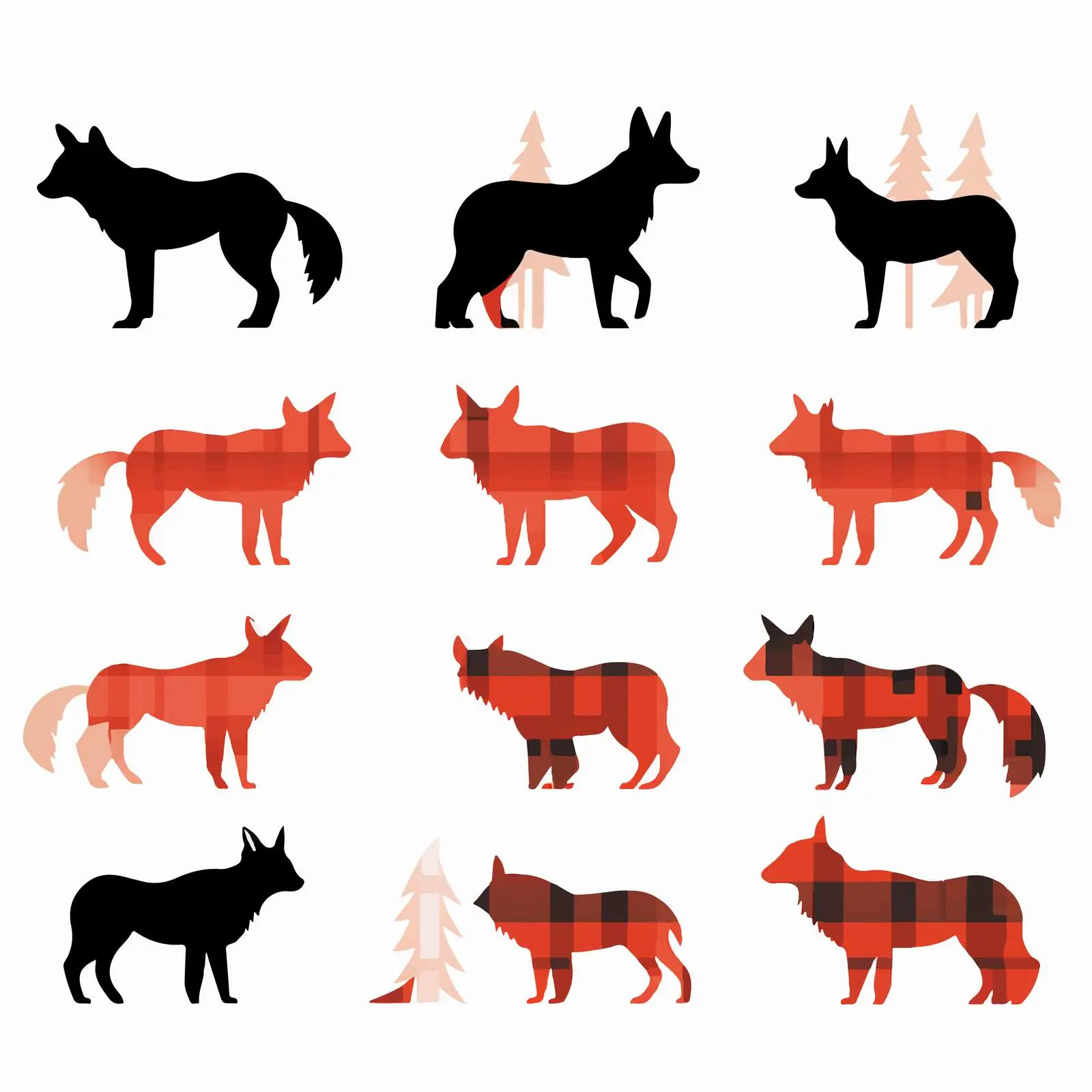 Fox Silhouettes in Buffalo Plaid Pattern — free download from Dotvec