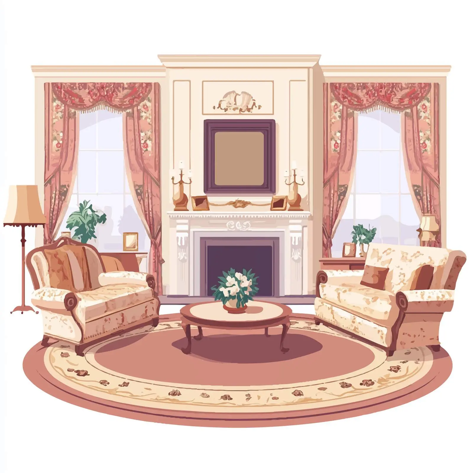 Classic Style Living Room Vector Illustration — free download from Dotvec