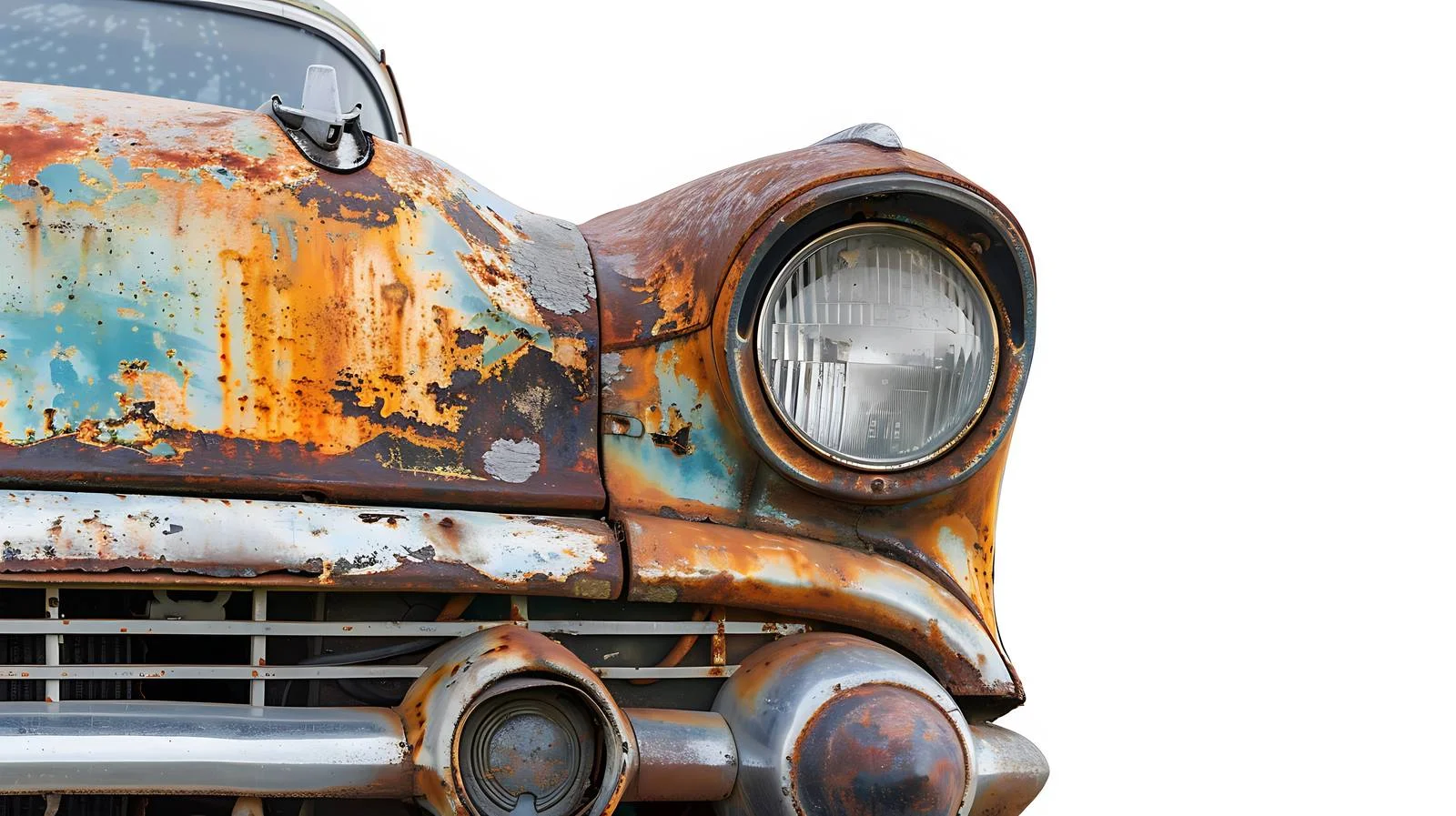 Rustic Car Front View with Broken Emblem — free download from Dotvec