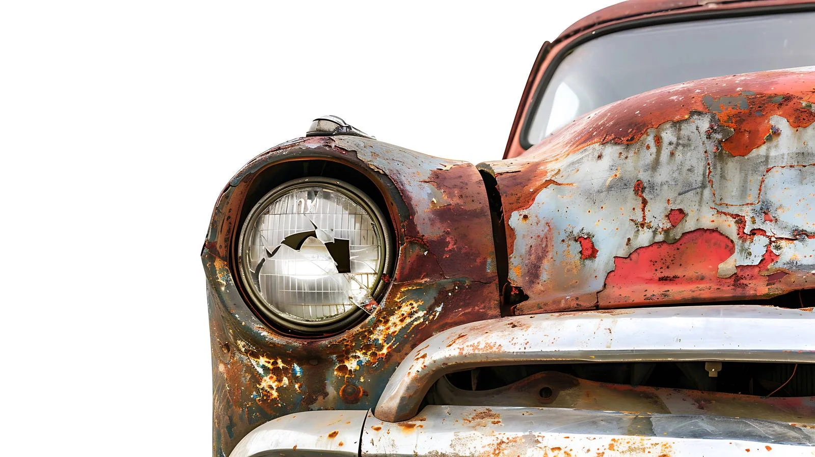 Vintage Rusty Car Front with Emblem Detail — free download from Dotvec