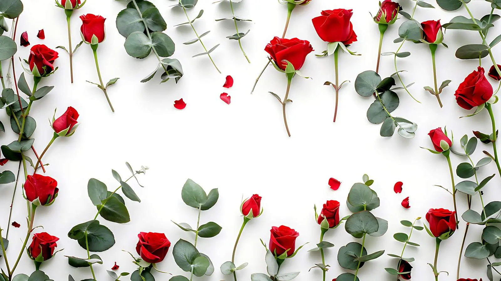 Elegant Frame of Red Rose Buds and Eucalyptus – free natural image from Dotvec