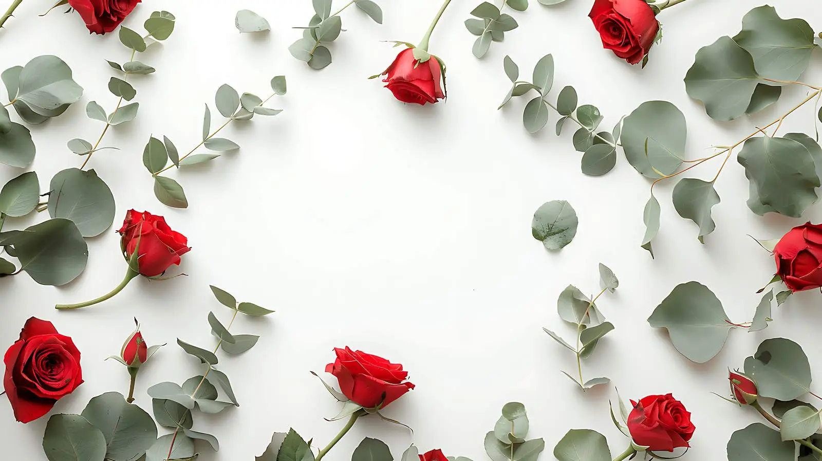 Elegant Frame of Red Roses and Eucalyptus – free natural image from Dotvec