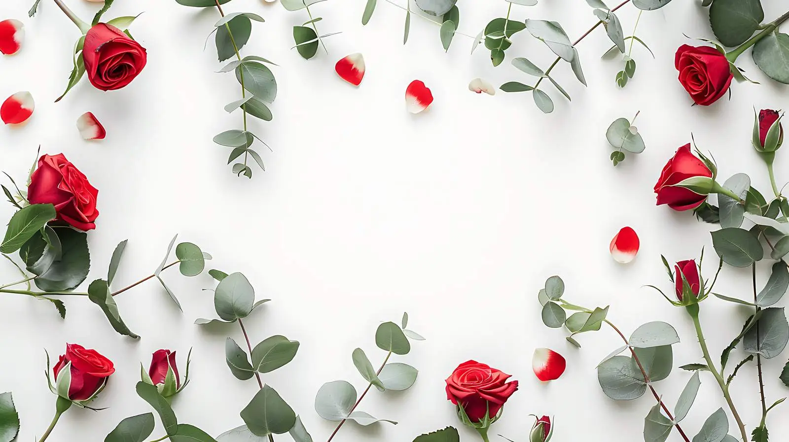 Elegant Frame of Red Rose and Eucalyptus – free natural image from Dotvec