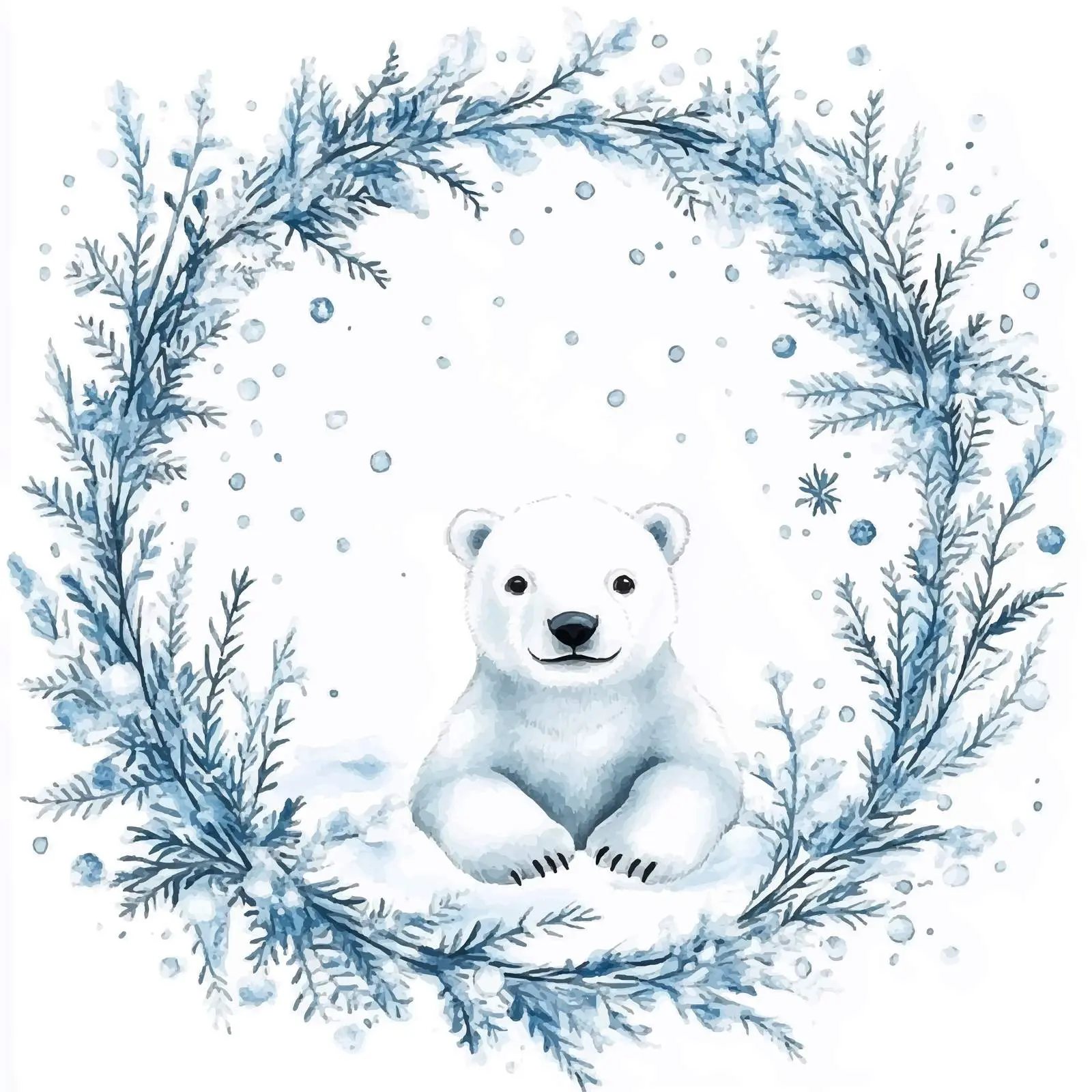 Blue Twigs and Snowflakes with Arctic Animals – free arctic image from Dotvec