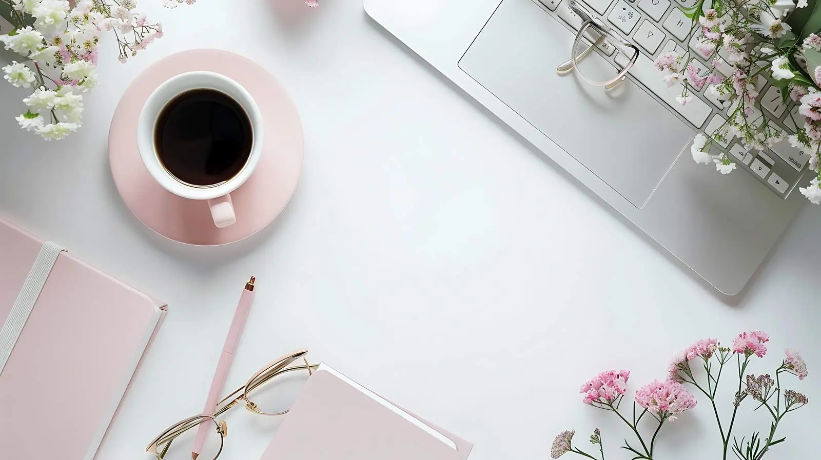 Pastel Pink Notebook and Coffee Setup — free download from Dotvec