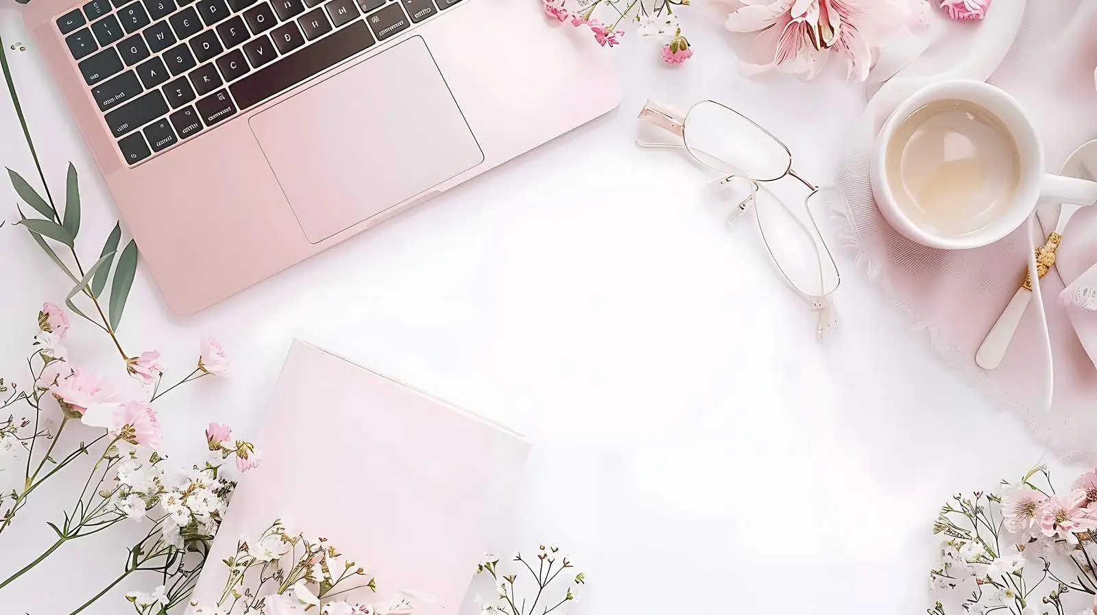 Pastel Pink Notebook and Coffee Setup — free download from Dotvec