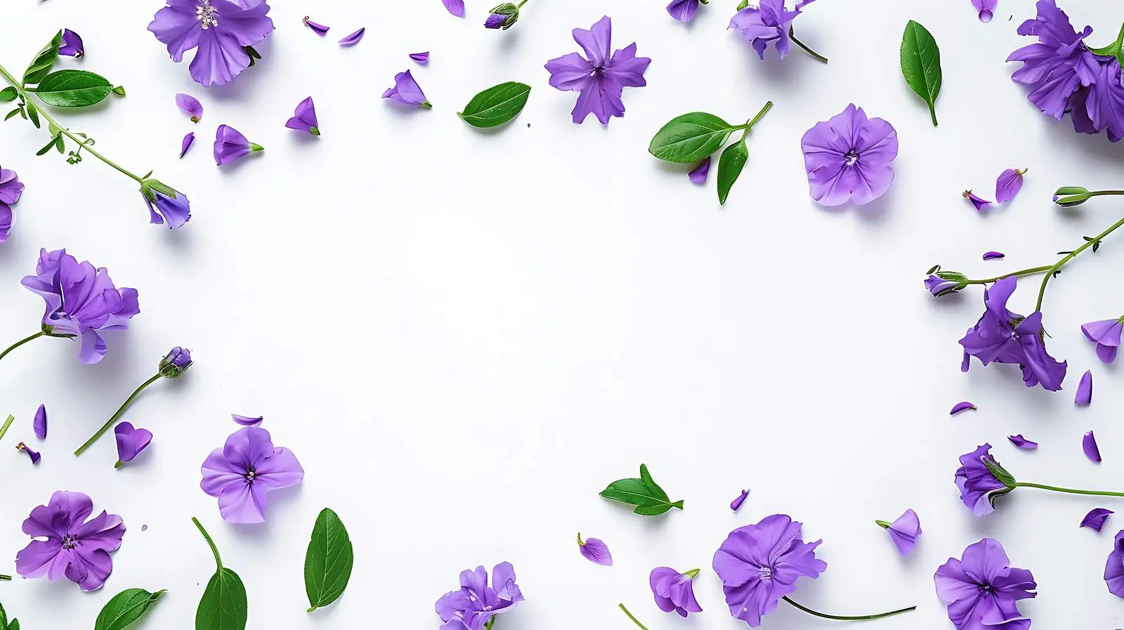 Frame of Purple Flowers and Leaves on White Background — free download from Dotvec
